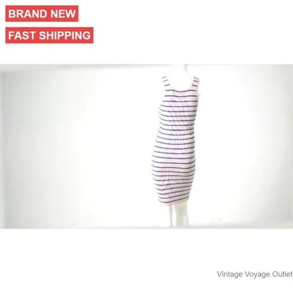 Maternity Bodycon Dress Sleeveless Striped Button Knit Summer Pregnancy - Picture 6 of 7